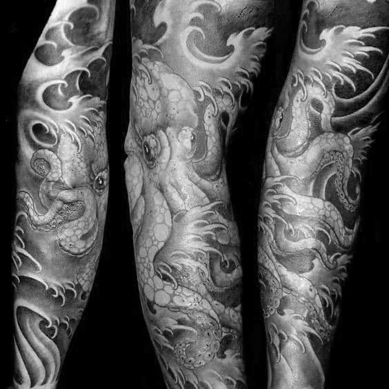 Manly Japanese Octopus Sleeve Tattoo Design Inspiration For Men