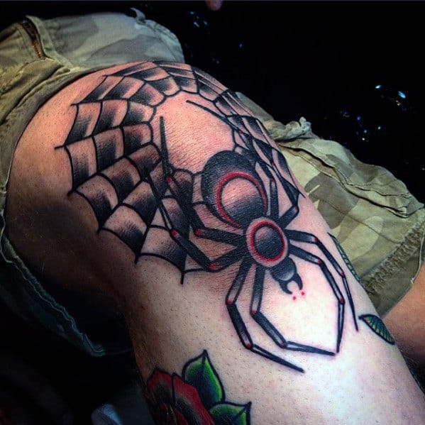 Manly Knee Cap Mens Traditional Spider Web Tattoo Ideas