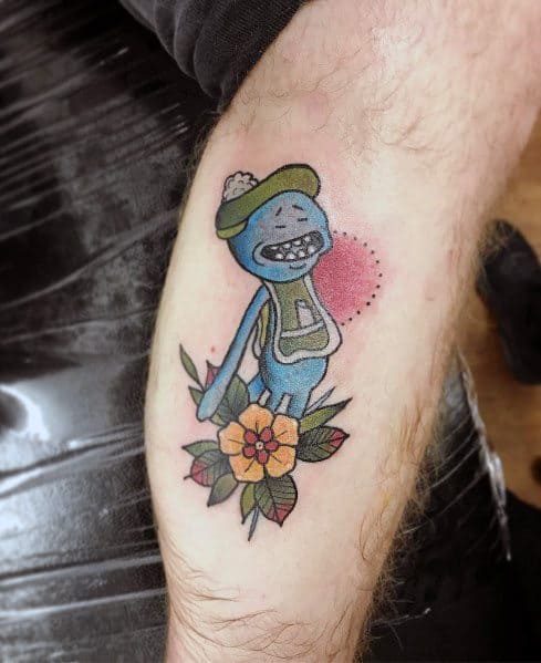 Manly Leg Calf Golfing Themed Mr Meeseeks Tattoos For Males
