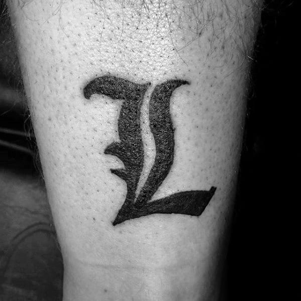 Manly Leg Death Note Tattoo Ideas For Men Black Ink Small Design