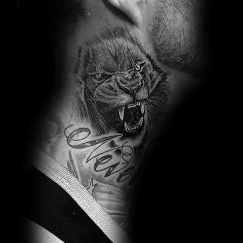 Manly Lion Neck Tattoos For Males