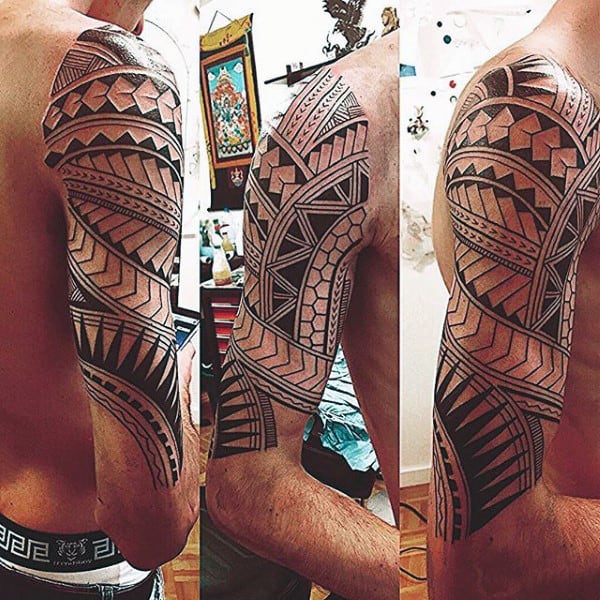Manly Maori Pattern Tribal Mens Half Sleeve Tattoo Design Inspiration