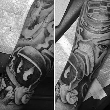 Manly Marvin The Martian Black And Grey Guys Sleeve Tattoo