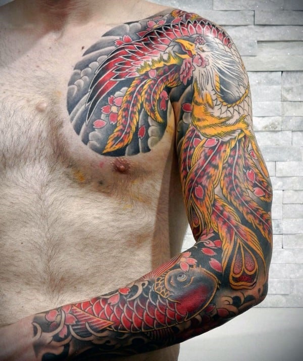 Manly Mens Cherry Blossom Full Sleeve Tattoo Inspiration
