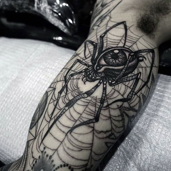 Manly Mens Inner Arm Spider Web Tattoo Designs