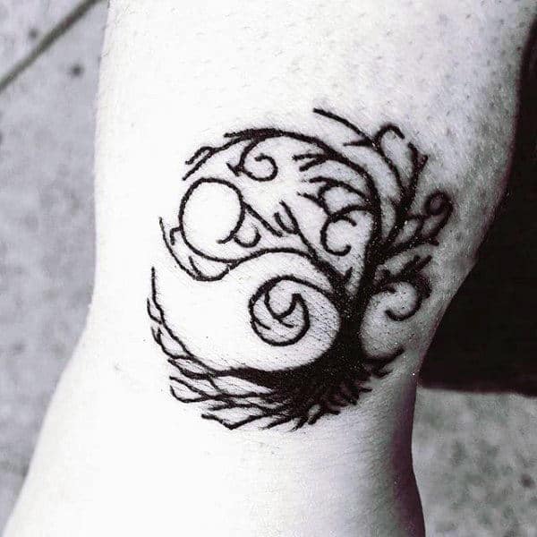 Manly Mens Japanese Yin Yang Tattoos With Tree Design Idea
