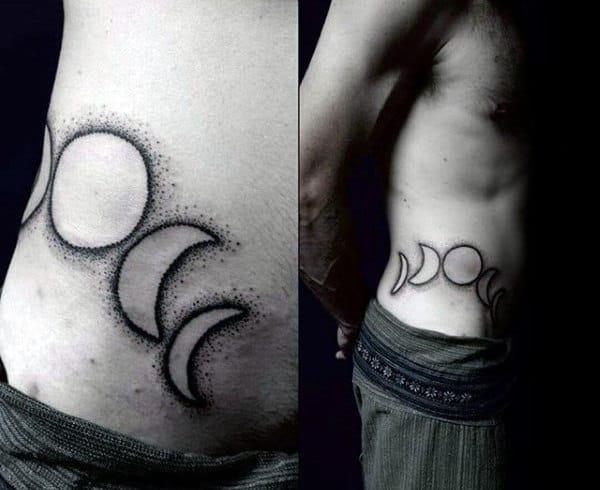 Manly Mens Negative Space Moon Phases Rib Cage Side And Hip Tattoo