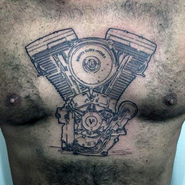Manly Motorcycle Engine Chest Tattoo Designs