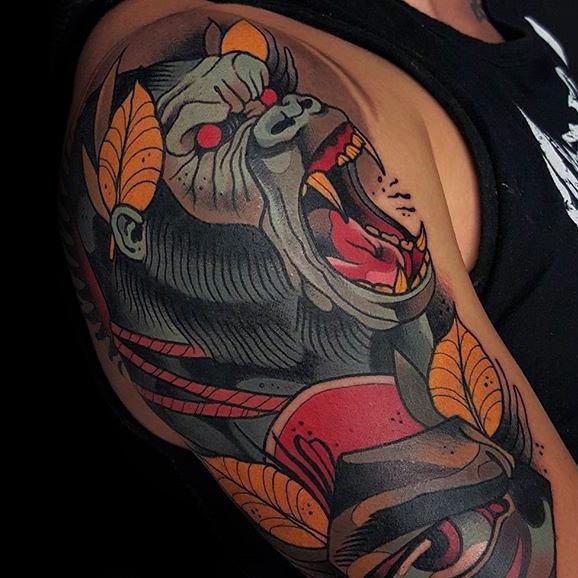 Manly Neo Traditional Gorilla Tattoo Design Ideas For Men