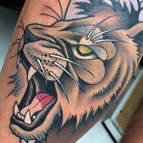 Manly Neo Traditional Lion Tattoo Design Ideas For Men