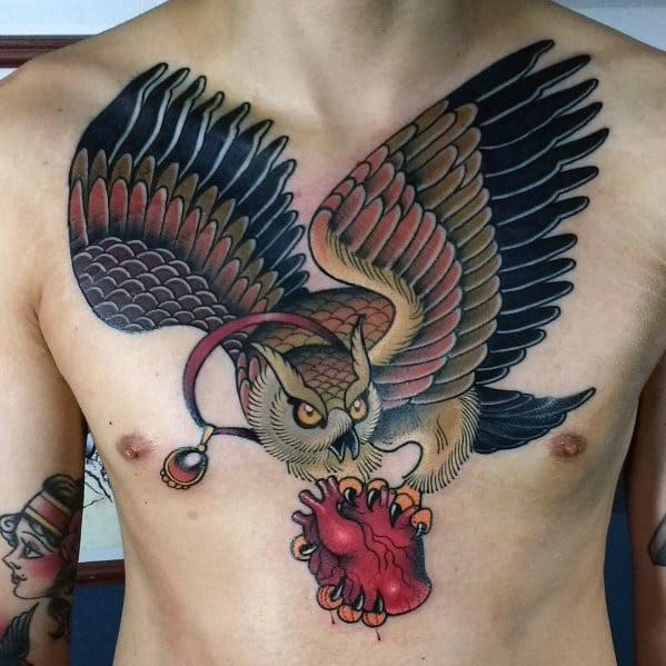 Manly Neo Traditional Owl Tattoos For Males