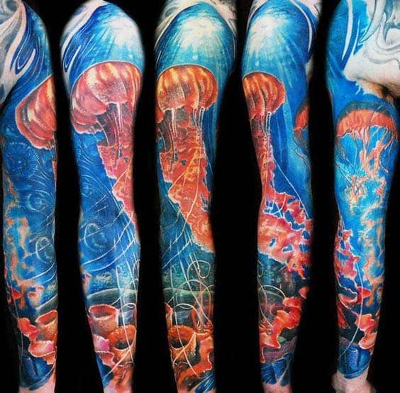 Manly Ocean Jellyfish Mens Sleeve Tattoo
