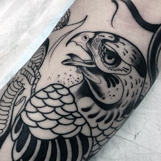 Manly Outline Hawk Tattoo On Male Forearm
