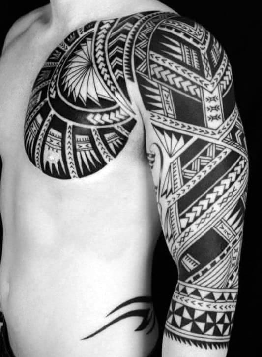 Manly Polynesian Chest Mens Tribal Tattoos