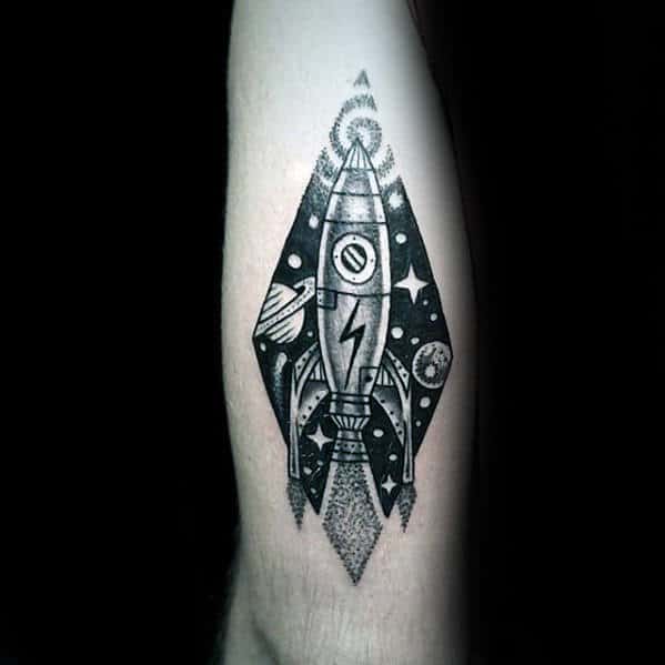 Manly Rocket Ship Tricep Mens Cool Tattoo Design Inspiration