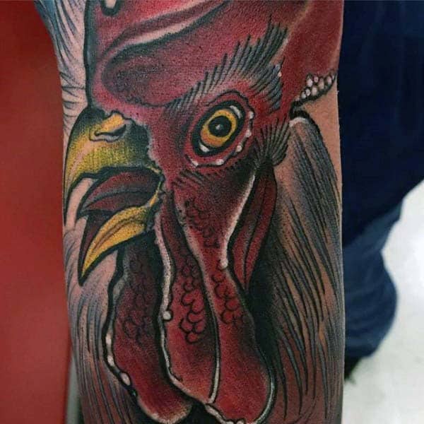 Manly Rooster Tattoo For Men Forearm