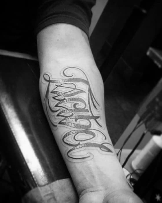 Manly Script Forearm Male Name Tattoo Ideas