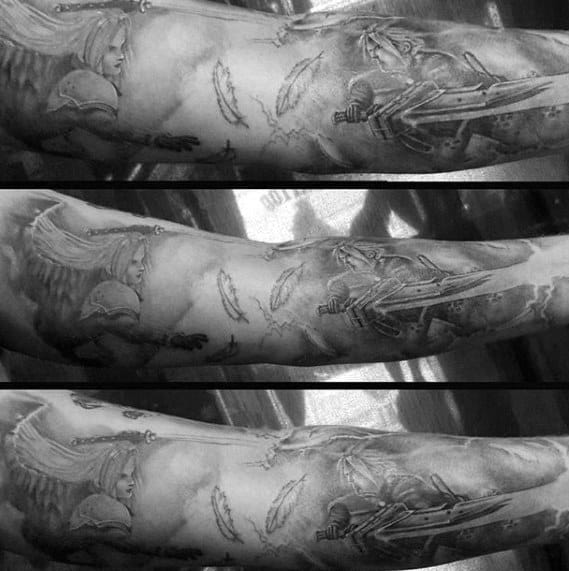 manly shaded final fantasy mens sleeve tattoo