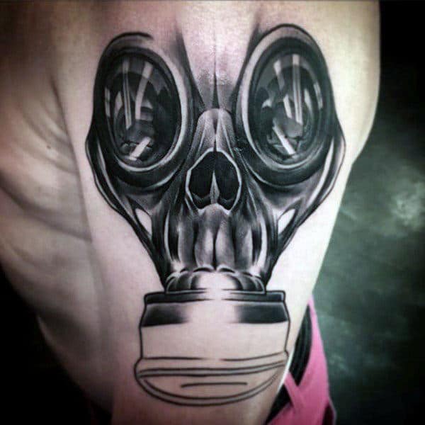 Manly Skull Gas Mask Tattoo On Arm