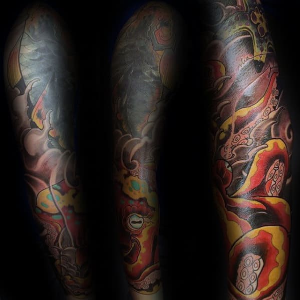 Manly Sleeve Japanese Male Octopus Tattoo Designs