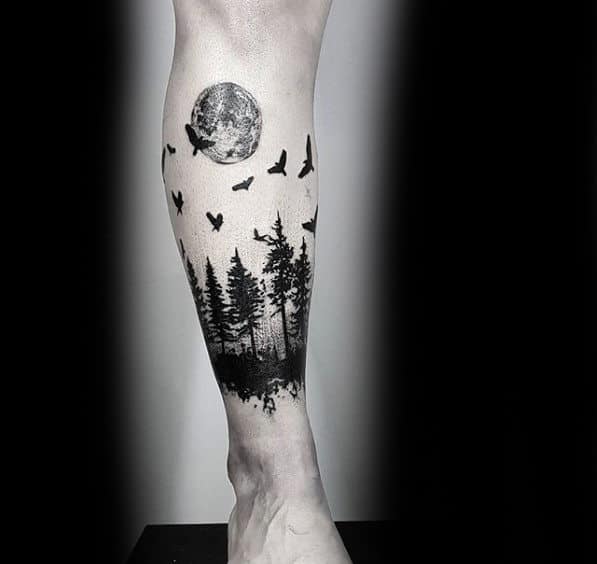 Manly Small Tree Leg Band Tattoo Designs For Guys