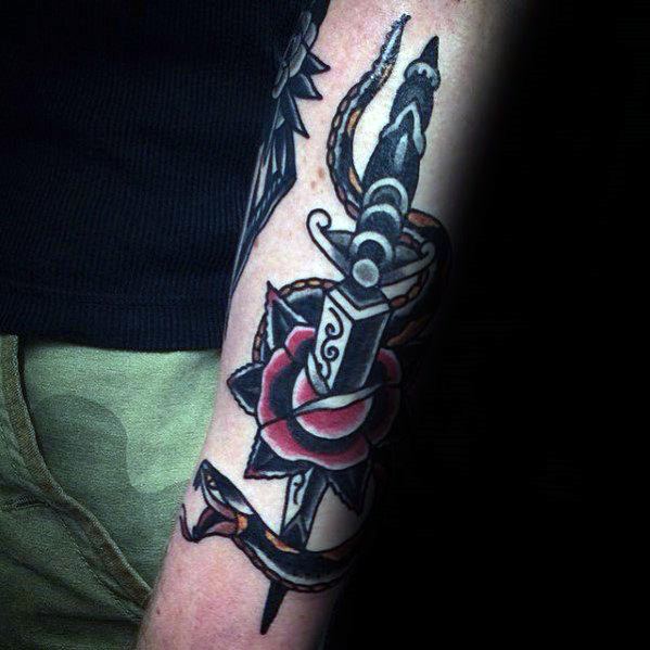 Manly Snake Dagger Tattoos For Males