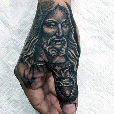 Manly Thumb And Hand Mens Jesus Sacred Heart Tattoo