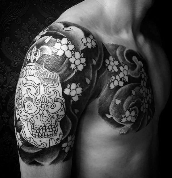 Manly Tibetan Skull Half Sleeve Japanese Tattoo Design Ideas For Men