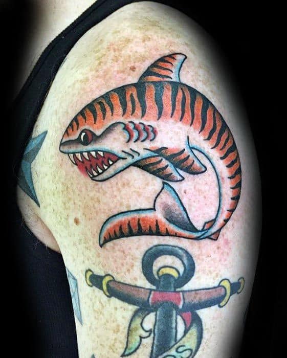 Manly Tiger Shark Tattoo Design Ideas For Men