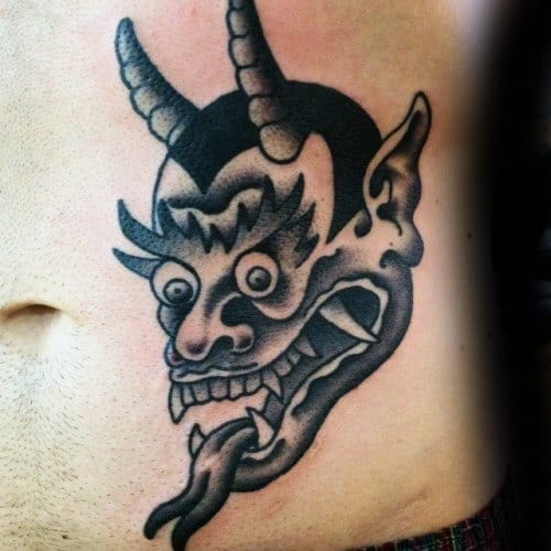 Manly Traditional Devil Guys Rib Cage Side Tattoos