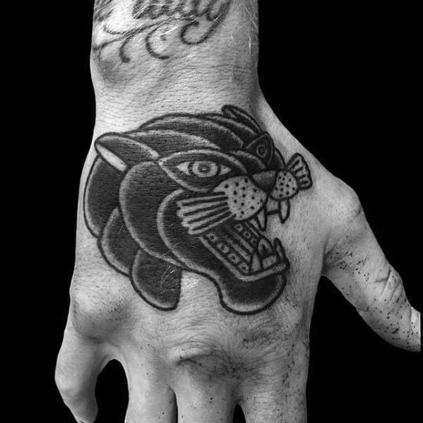 Manly Traditional Panther Black Ink Guys Tattoo Ideas On Hands