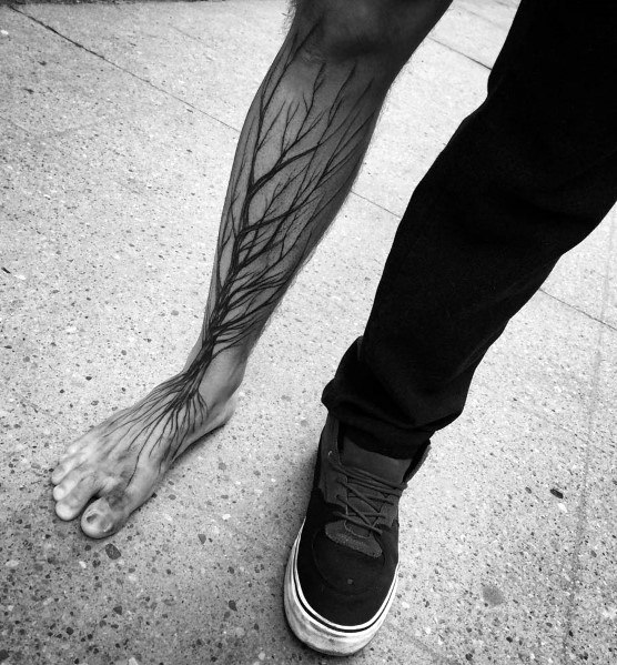Manly Tree Leg Tattoos For Males
