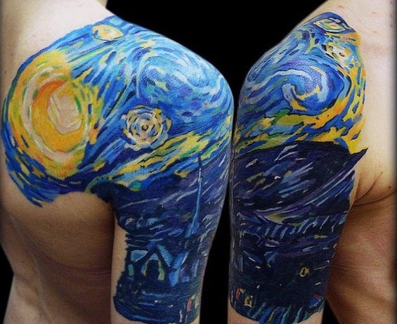 Manly Vincent Van Gogh Stary Night Half Sleeve Tattoos For Men