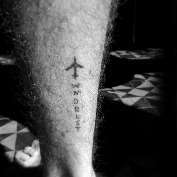 Manly Wanderlust Airplane Mens Back Of Leg Tattoo