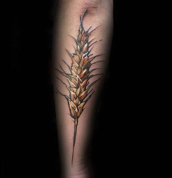 Manly Watercolor Virgo Wheat Outer Forearm Tattoos