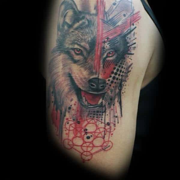 Manly Wolf Trash Polka Guys Arm Tattoos