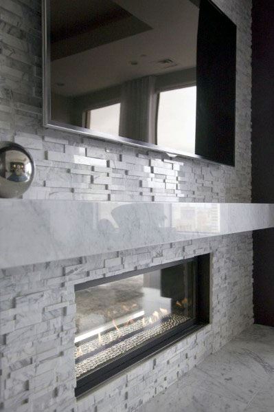 Marble Tile Living Room Linear Fireplace Design Ideas