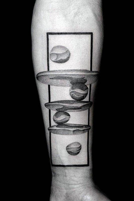Marbles Balanced On Stones Pointillism Mens Abstract Inner Forearm Tattoo