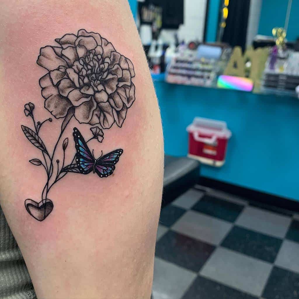 Can someone draw a marigold and honeysuckle flower intertwined in the style  below  rDrawMyTattoo