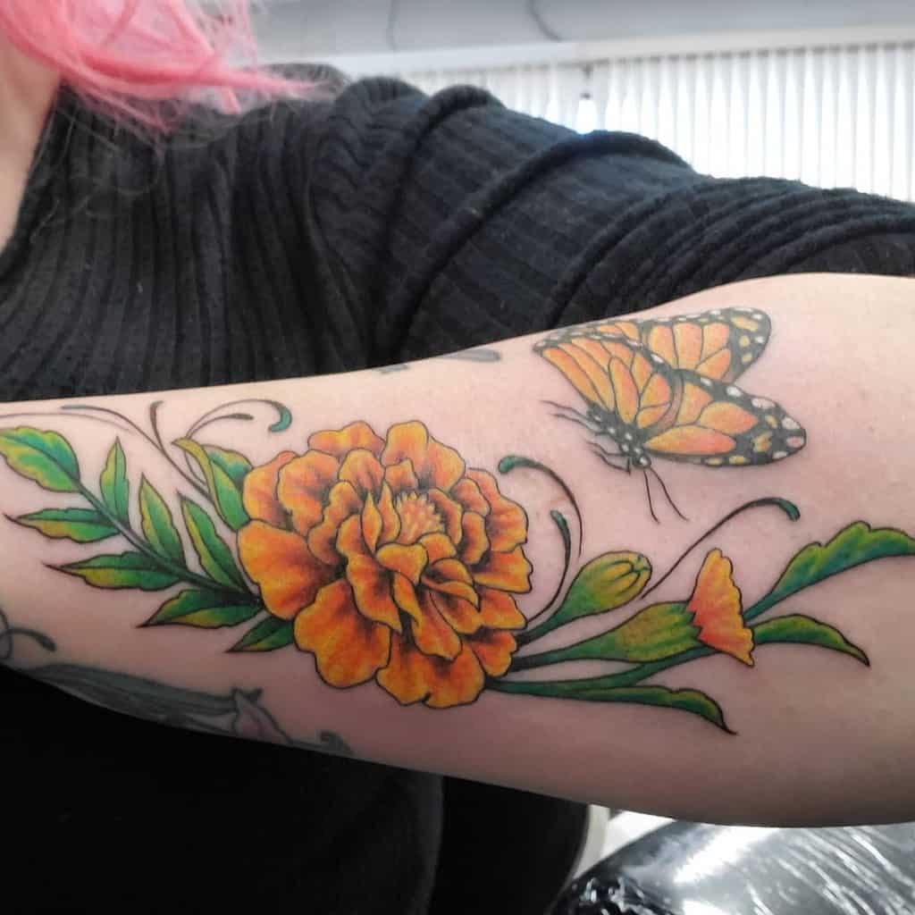 Buy Marigold Flower Temporary Tattoo, Minimalist Marigold October Birthday  Gift Ideas, Marigold Tattoo, Marigold Birth Flower Tattoo for Women Online  in India - Etsy