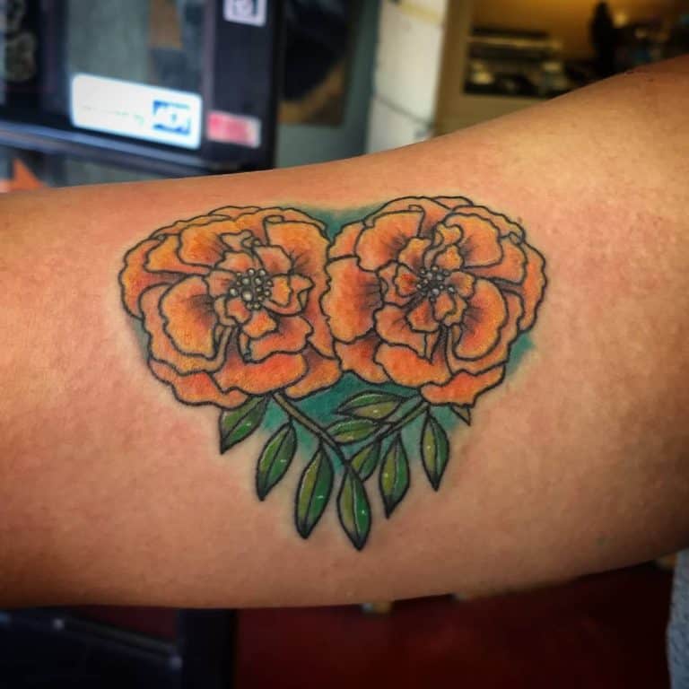 Top 65 Best Marigold Tattoo Ideas - MarigolD Tattoo Cheekymama86 Upper Arm 1 768x768