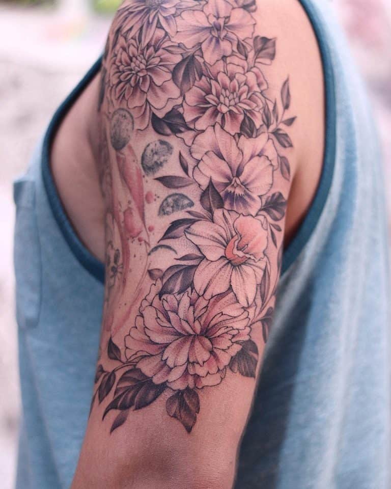 Top 65 Best Marigold Tattoo Ideas - MarigolD Tattoo Oc Tatt Upper Arm 6 768x960