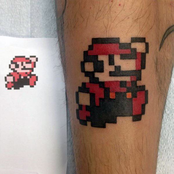 Mario 8 Bit Guys Small Leg Tattoo