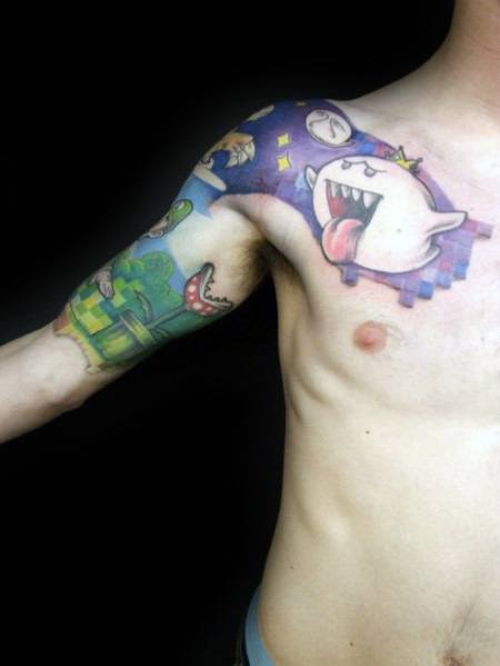 Mario Ghost Themed Tattoo Ideas For Men