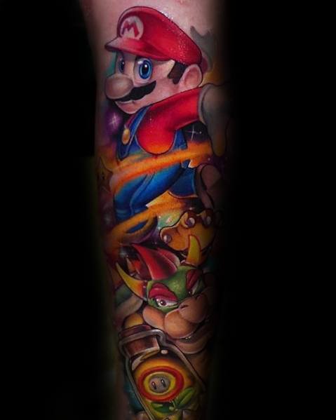 Mario Themed Sleeve Creative Bowser Tattoos For Guys