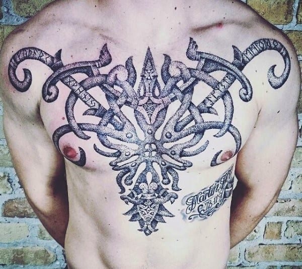 Viking Tattoo Art For Guys On Right Chest
