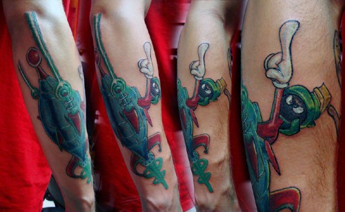 Marvin The Martian Rocket Ship Mens Outer Forearm Tattoos