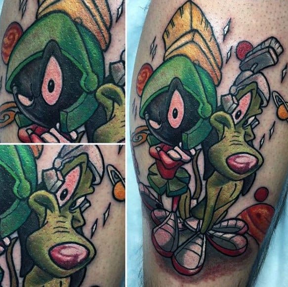 Marvin The Martian With Dog K 9 Mens Leg Tattoo Ideas