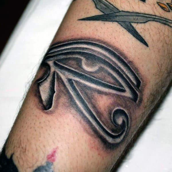 Masculine 3d Eye Of Horus Forearm Tattoo For Guys