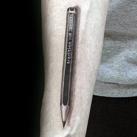 Masculine 3d Realistic Inner Forearm Pencil Tattoos For Men